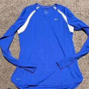 Nike Women's Royal Blue and White Long Sleeve Tee